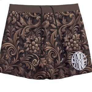 Brown graphic hoop zone shorts.